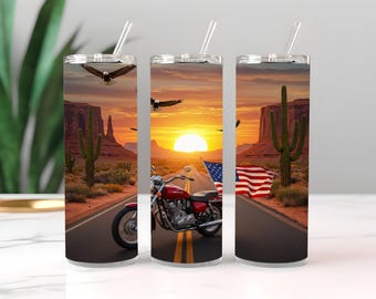 American Flag Motorcycle 20 oz Skinny Tumbler Sublimation Design Digital Download PNG Instant DIGITAL ONLY, Tumbler Wrap