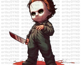 Michael Myers chibi png, halloween cartoon, Special T-Shirt Design, Only on Etsy, Horror PNG, Halloween PNG, Horror design