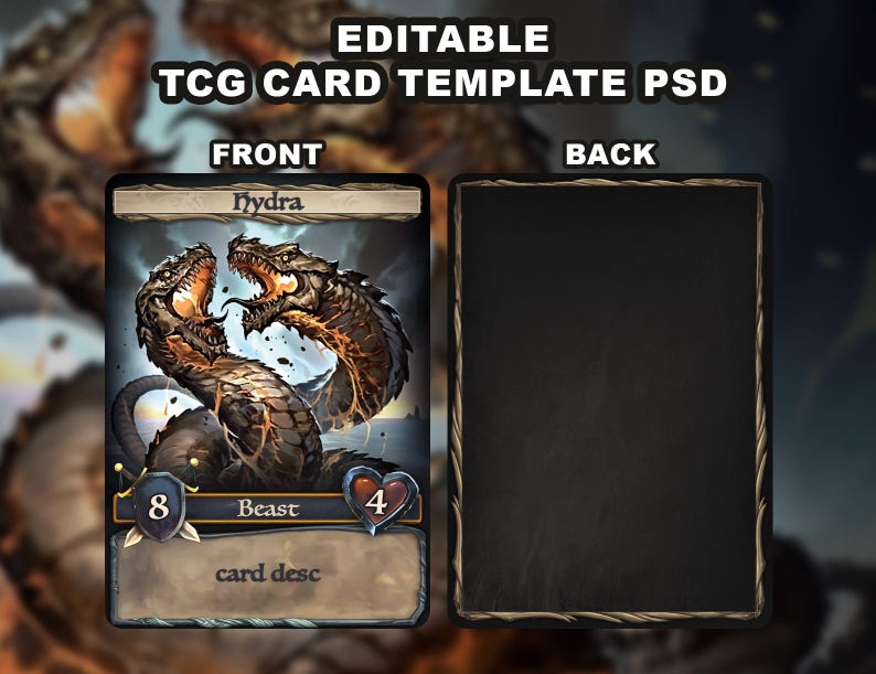 TCG Template, RPG Themed Trading Card Game Creator Template PSD Instant