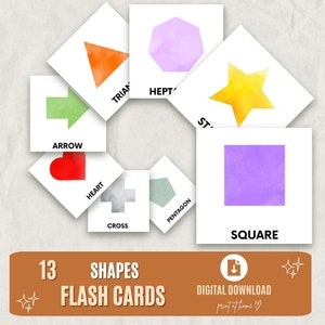 13 Rainbow Shapes Flash Cards, Montessori flash cards, preschool printables, Printable Cards, Homeschool learning, INSTANT DOWNLOAD