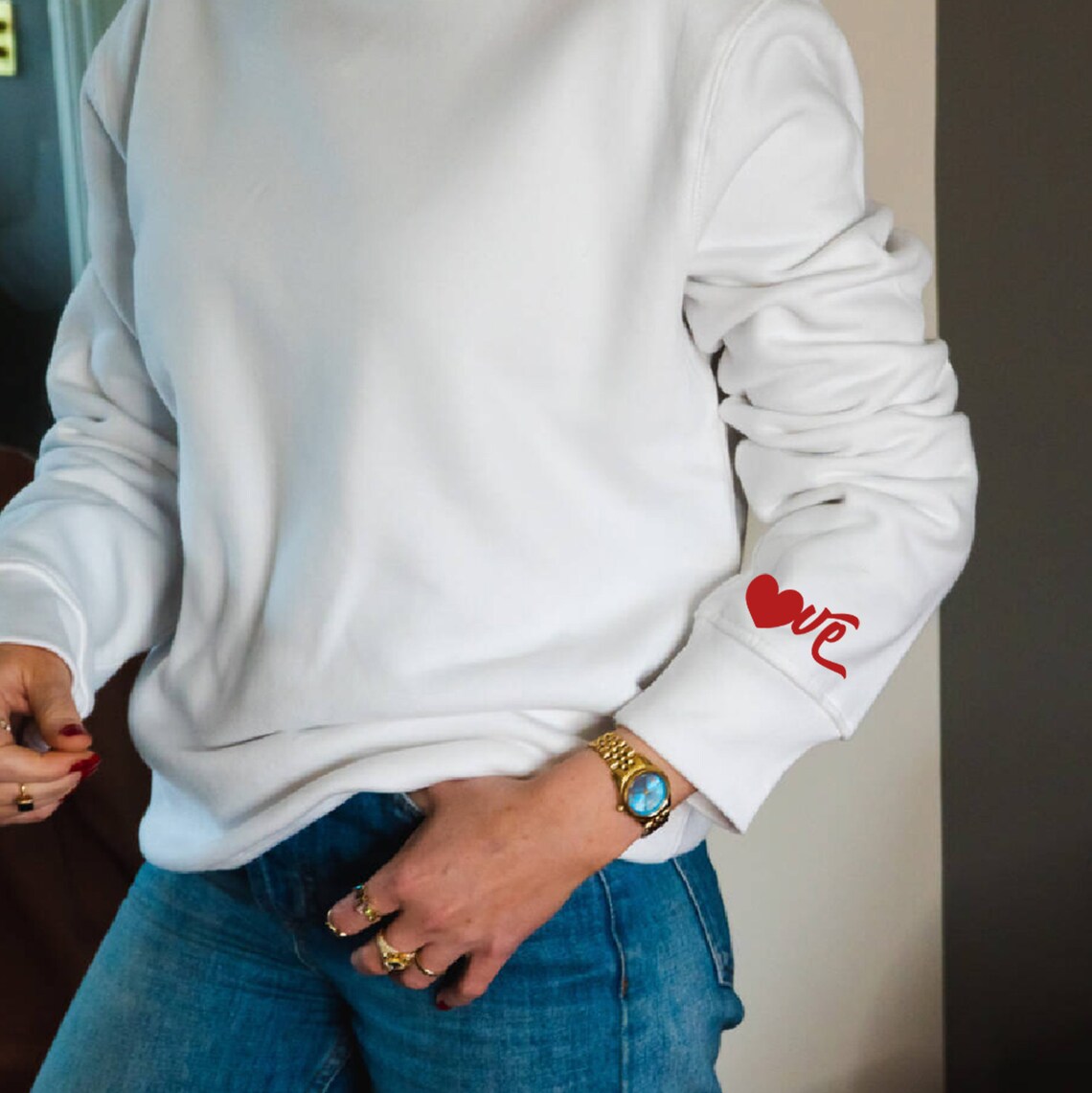 Love Patch Heart Graphic Sweatshirt