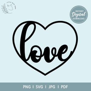 Love Heart digital file, love shape SVG for Cricut, Silhouette heart vector, Valentine's Day craft, papercut heart outline, Romantic PNG