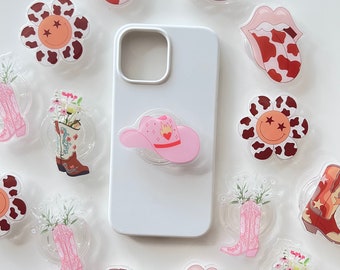 Pink Coastal Cowgirl Phone Grip - Southwestern - Rodeo- Western -Cowboy boots - Phone Ring- Country Girl - RETRACTABLE ARM BASE