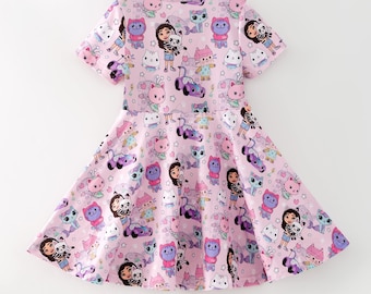 Dollhouse Adventures Twirl Dress, Gabby Inspired Girls Dress, Cat Character Twirl Dress, Magical Play Dress