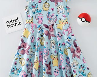 Pocket Monster Twirl Dress for Girls, Creature Adventure Dress, Monster Trainer Dress, Fantasy Character Skater Dress