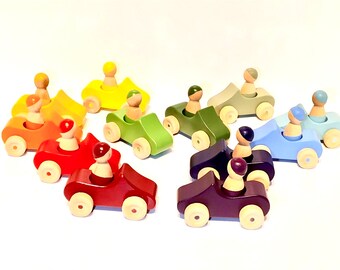 Slimline Car Set Rainbow Painted Cars-Montessori Wooden Toy Car Set-Waldorf Cars, Play Cars, Grimms Style, Educational Toy