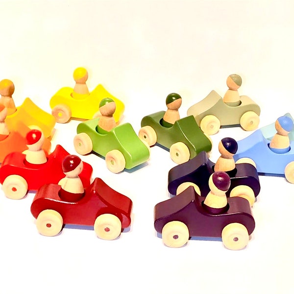 Slimline Car Set Rainbow Painted Cars-Montessori Wooden Toy Car Set-Waldorf Cars, Play Cars, Grimms Style, Educational Toy