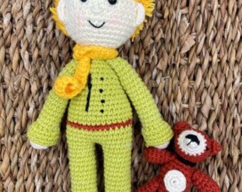 Amigurumi doll pattern of The Little Prince and his friend Fox, Baby gift, Organic toys  for baby, Crochet doll pattern, Le petit prince,