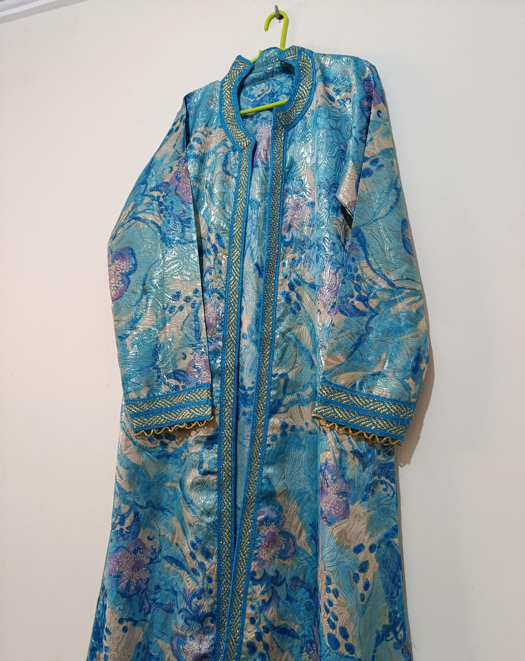Muslim Sky Blue Stand Collar Style Moroccan Kaftan main image 0