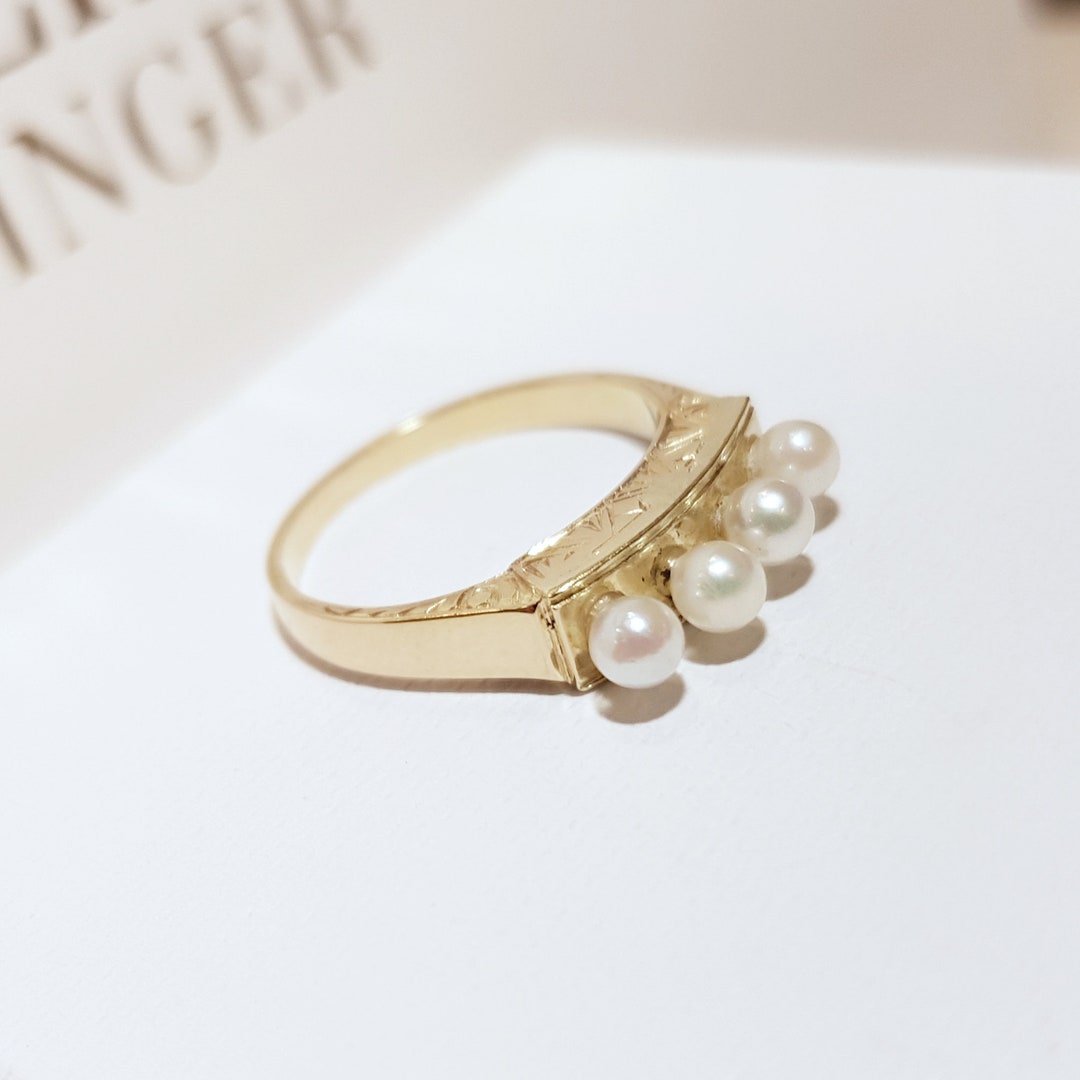 Vintage Ring Perlen 585 14 Karat gelb Gold 51 16,2