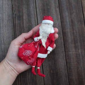 Santa Claus toy | Father Frost | Christmas tree ornament | Vintage Christmas decor | Unique decor for Christmas tree | Spun cotton ornament