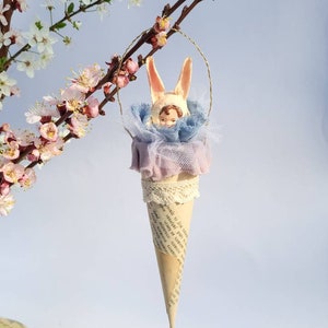 Easter Cone Ornament – Handmade Vintage-Style Rabbit Decoration, Unique Easter Centerpiece & Spring Décor, Easter Centerpiece, Bunny in cone