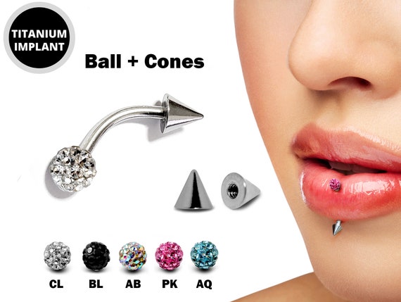 Titanium Spike Vertical Labret Stud Lip Piercings With Disco Ball