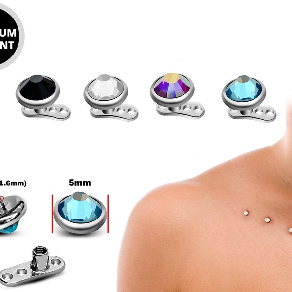 Piercing d'ancrage cutané interne, perçage d'os de collier avec cristal CZ gemme-bijoux de peau d'implant cutané en titane 14G