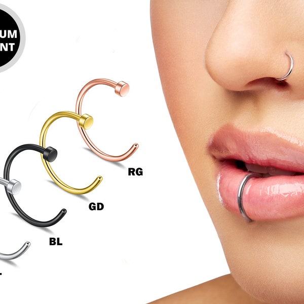Anneau de faux nez en titane - 20g 18g 16g C Clip Ring Fake Lip Ring Aussi pour Cartilage, Tragus, Ring Hoop, Indian Nose Ring