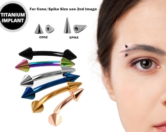 Spike Eyebrow Jewelry Piercing Barbell Coloured Curved Bar - Titanium Cone/Spike 20G 18G 16G 14G - Also for Rook, Lip Piercing, Anti-Eyebrow