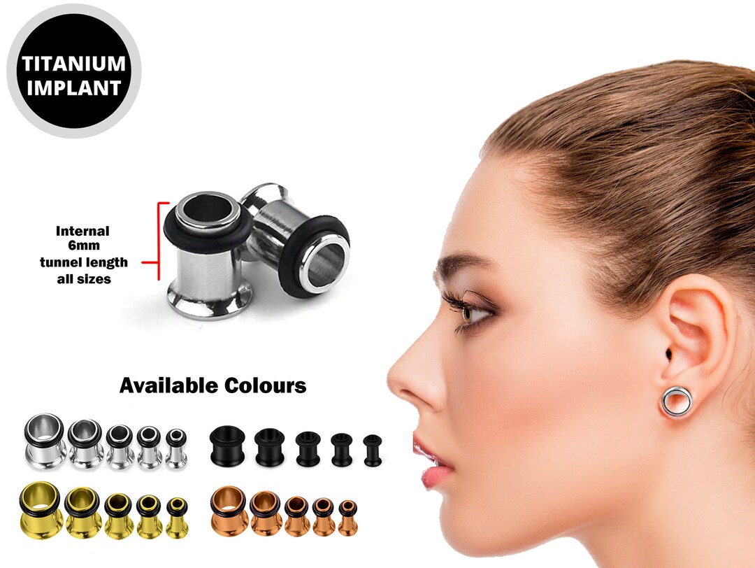 Titanium Single Flare Ear Plugs Eyelet With Black Rubber Oring Ear Stretching Kit 8g 6g 4g 2g