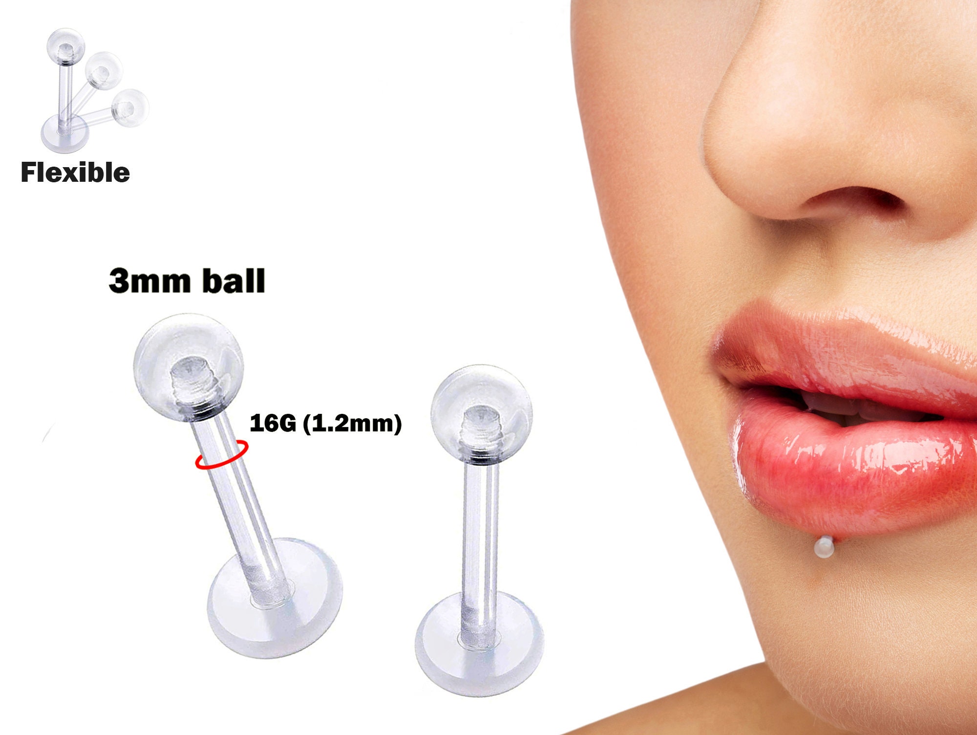 DBella 16G Clear Septum Retainer Acrylic Bioflex Septum Piercing Plastic  Lip Eyebrow Ear Nose Rings Horseshoe Cartilage Helix Rook Daith Tragus