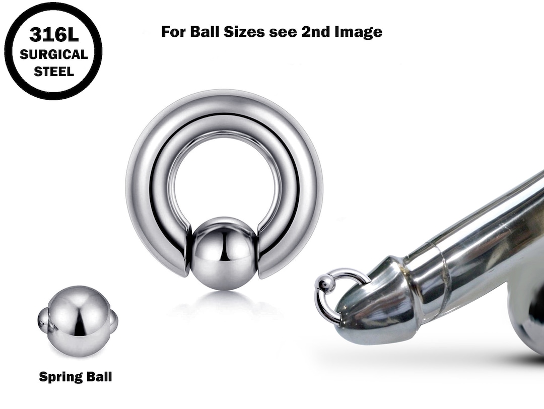 PA Ring, Captive Prince Albert Ring Piercing With Spring Ball 8g to 00g