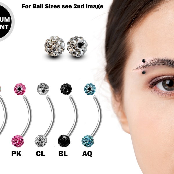 Eyebrow Stud, Eyebrow Ring - Titanium Implant with Disco Ball Crystal 18g 16g 14g curved bar also piercing for rook, Lips, Cartilage
