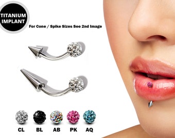 Titanium Spike Vertical Labret Stud Lip Piercings with Disco Ball Crystals- Spikes / Cone 18g 16g 14g Curved Bar for Anti- Eyebrow, Rook