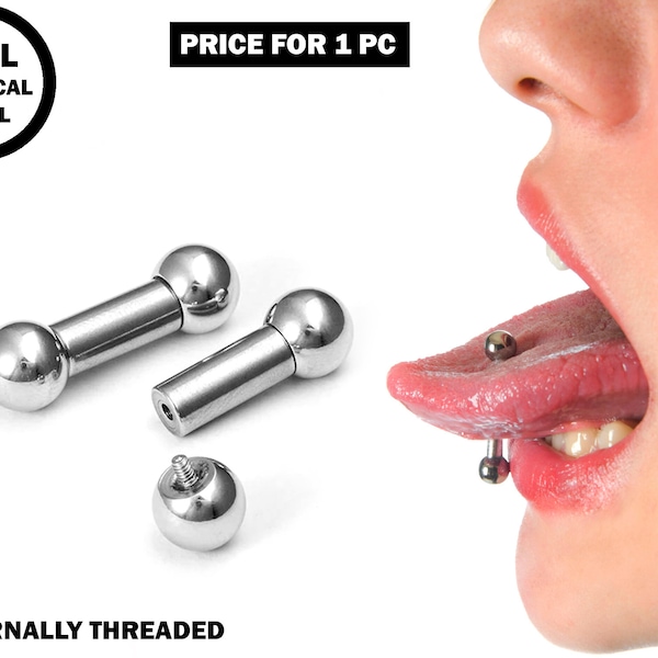 Barre de gros calibre, piercing à la langue, civière - 4G à 0G en acier chirurgical 316L Piercing à la barre - Piercing corporel également pour les oreilles et le nez