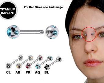 Titanium Upper Nose Bridge Piercing, Barbell Studs 18g, 16g, 14g Body Piercing Barbell with Multi Stone Ball CZ Crystals