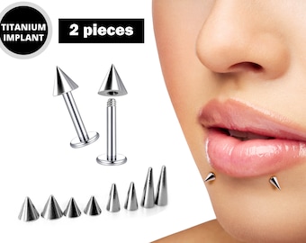 Snake Bite Piercing, Spike Labret Lip Jewelry with Custom Spike size - 2pcs Titanium Piercing Labrets