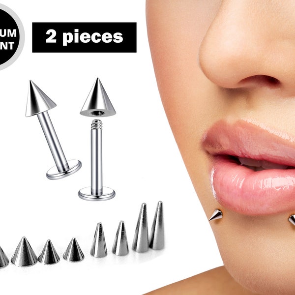 Schlangenbiss Piercing, Spike Labret Lippenschmuck mit Custom Spike Größe - 2 Stück Titanium Piercing Labrets