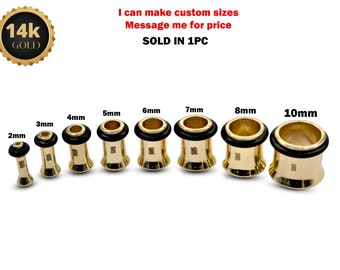 14K Gold Ear Plugs Ear Stretching Kit, Ear gauges, Flesh Tunnels - Single Flared Ear Lobe Plugs