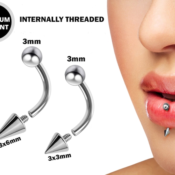 Spike Vertical Labret Stud Lip Piercings -  Internally Threaded Titanium Spikes / Cone 16g 14g Curved Barbell Piercing for Lip Jewelry