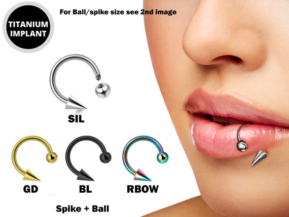 Titanium Horseshoe Lip Ring With Ball and Spike 18g 16g 14g Lip