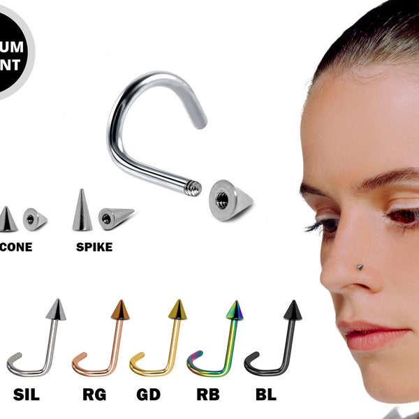 Titanium Cone / Spike Indian Nose Studs Nostril Screw 20g 18g 16g Nose pin in many Colours - Vacuum Plated - Externally Threaded Ball