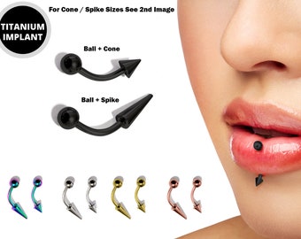 Spike Vertical Labret Stud Lip Piercings - Coloured Titanium Spikes / Cone 18g 16g 14g Curved Bar Also Piercing Stud for Anti- Eyebrow, Rook