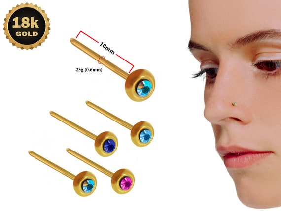 18K Gold Nostril Piercing Round Shape Nose Pin With Highest Etsy