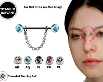 Nose Bridge Jewelry Barbell with Multi Stone Crystal, Titanium Barbell Studs 16g 14g Body Piercing Jewellery - Externally Threaded