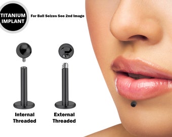 Titanium Black Labret Stud Piercing 18g 16g 14g Lip Piercing External or Internally Threaded for Tragus Helix Cartilage, Medusa Labret