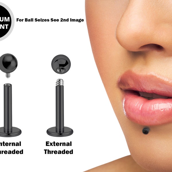 Titanium Black Labret Stud Piercing 18g 16g 14g Lip Piercing External or Internally Threaded for Tragus Helix Cartilage, Medusa Labret