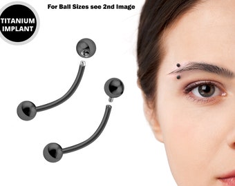 Titanium Black Eyebrow Piercings - External / Internal Threading 18g 16g 14g Curved Bar Also Piercing Stud for Anti- Eyebrow, Cartilage Stud