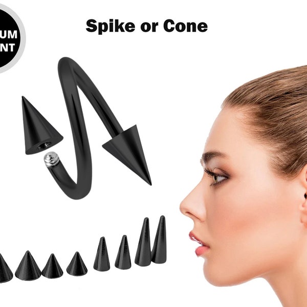 Black Spike Spiral Helix Piercing - 18g 16g 14g Titanium Twisted Barbell Ear Piercing, Cartilage Ring, Lip Ring, Belly Ring
