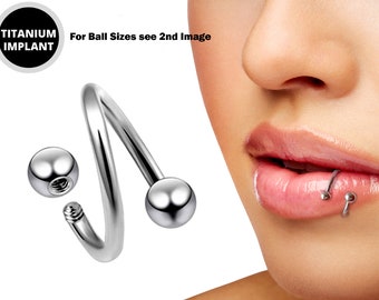 Spiral Circular Barbell Lip Piercing, Titanium Twisted Lip Ring 16g 14g - Also Piercing for Helix, Eyebrow and Ear Lobe Cartilage