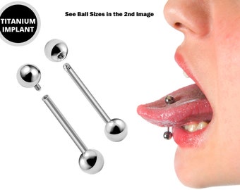Titanium Tongue Barbell Stud Steel Piercing Jewelry - 16g 14g - Body Piercing Also for Nipple, Industrial Bar, Helix, Nose Bridge