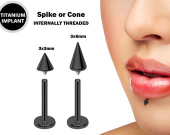 Black Spike Labret Stud Titanium Piercing Internally Threaded Lip piercing, Lip Ring Labret Snake Bites