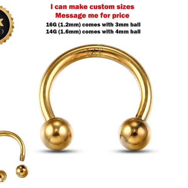 Piercing d'haltères circulaire fer à cheval en or massif 14 carats, anneau de septum du nez, anneau pour les lèvres, anneau hélicoïdal pour bijoux de corps