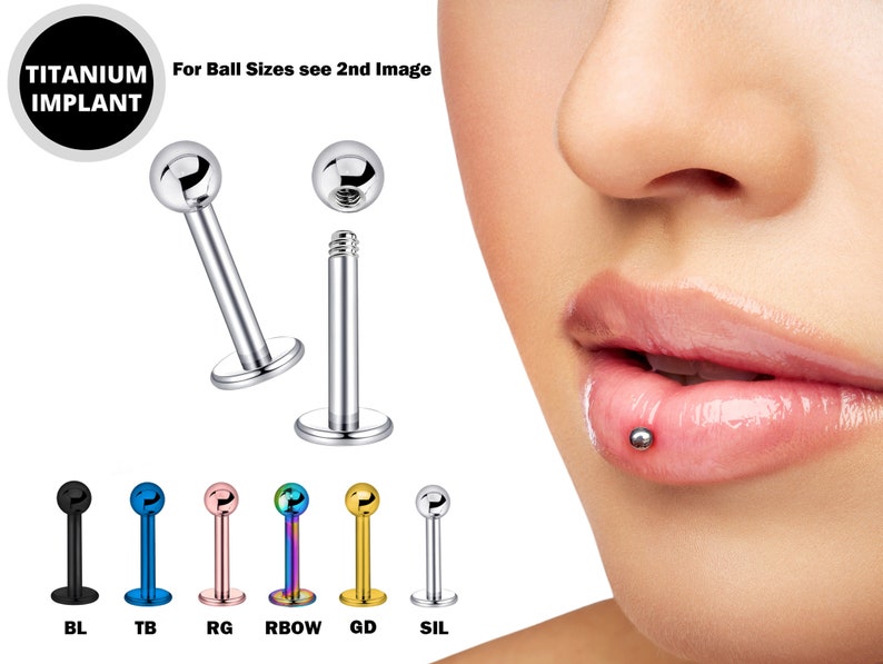 Titanium Ashley Piercing Lip Stud 18g 16g 14g Labret Stud Piercing Also for Tragus Helix Cartilage Madonna Medusa Side Labret image 1