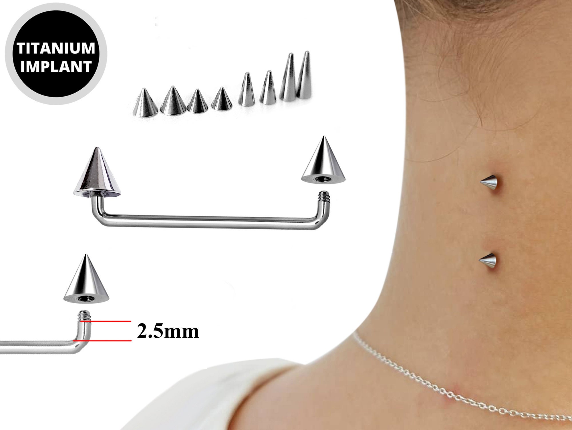 Cone Spike Dermal Surface Piercing Nape Piercing Titanium 16g