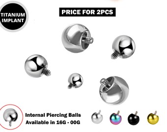 Internal Balls Piercing Parts - 2pcs Titanium Piercing Balls for Internal Piercing - 16G to 00G ball parts for Barbell, PA Ring, Labret