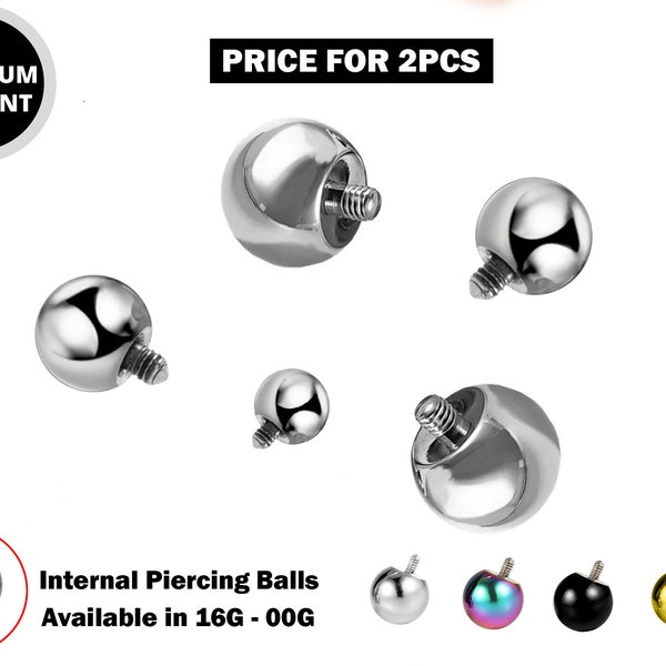 Internal Balls Piercing Parts - 2pcs Titanium Piercing Balls for Internal Piercing - 16G to 00G ball parts for Barbell, PA Ring, Labret