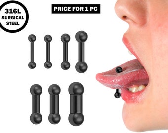 Big Gauge Black Barbell, Tongue Piercing Ring - 18 to 00G Surgical Steel 316L Barbell Piercing- Body Piercing Also for Ears and Nose