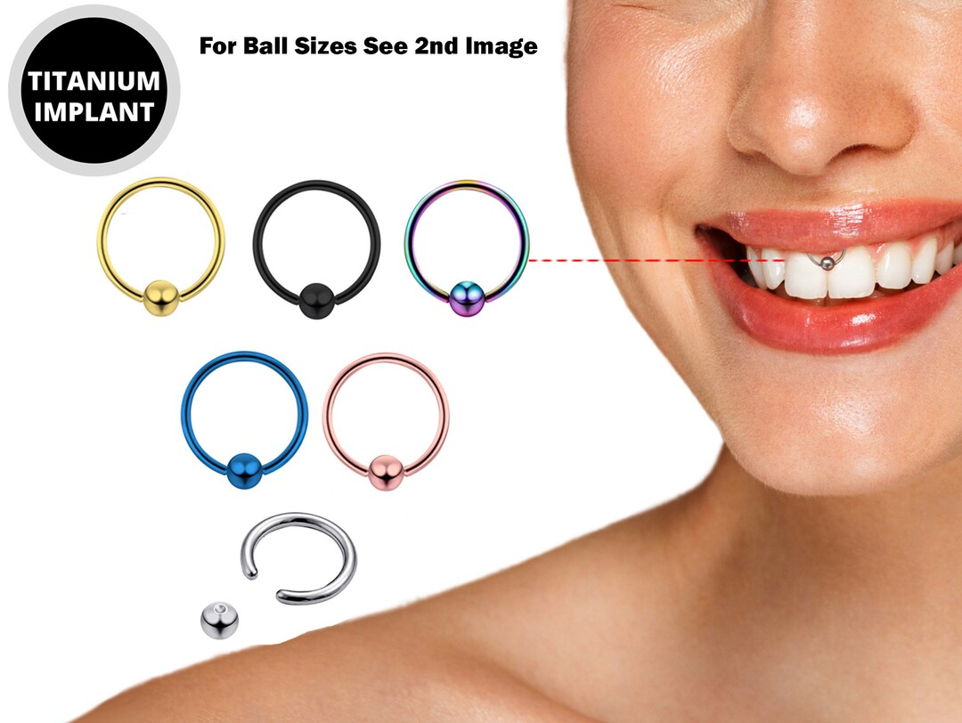 Frenulum Lip Piercing, Smile Piercing, Captive Bead Ring Titanium Lip